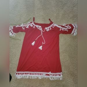 Red off shoulder, light weight dress
